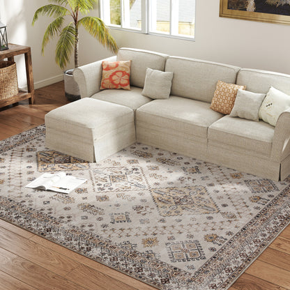 Vintage Area Rug, Non-Slip Washable Rug, Flannel Floor Carpet for Living Room, Bedroom, Dining Room, Home Office