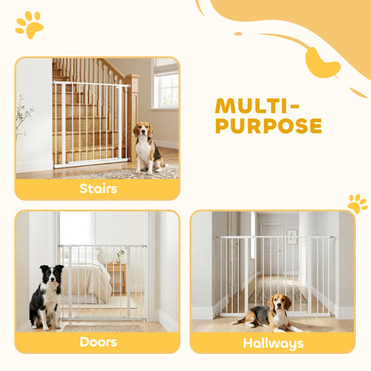 Dog Gate Pet Safety Gate Stair Barrier Pressure Mount Adjustable 76-82/86-97/101-107 cm, White