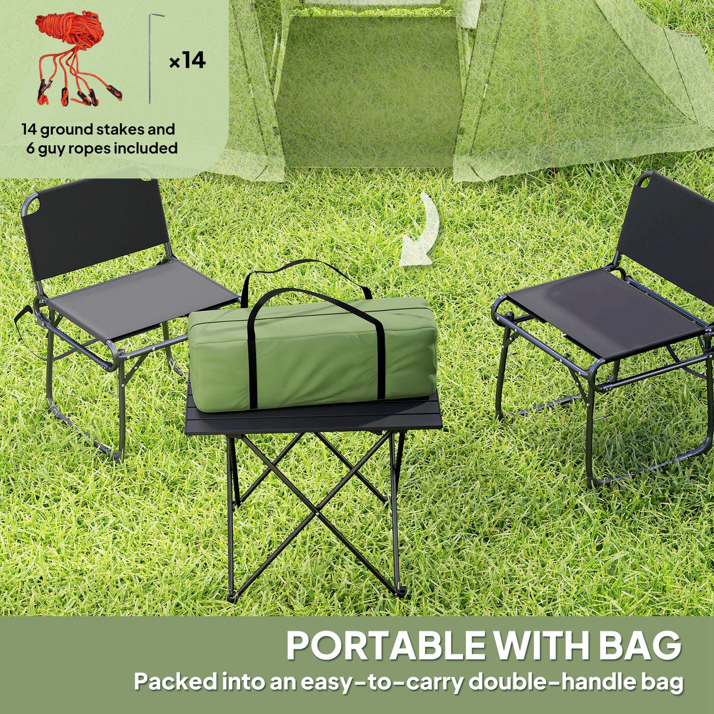 3 Man Camping Tent with Living Area and 2 Bedrooms, 3000mm Waterproof Family Tent with Sewn-in Groundsheet and bag