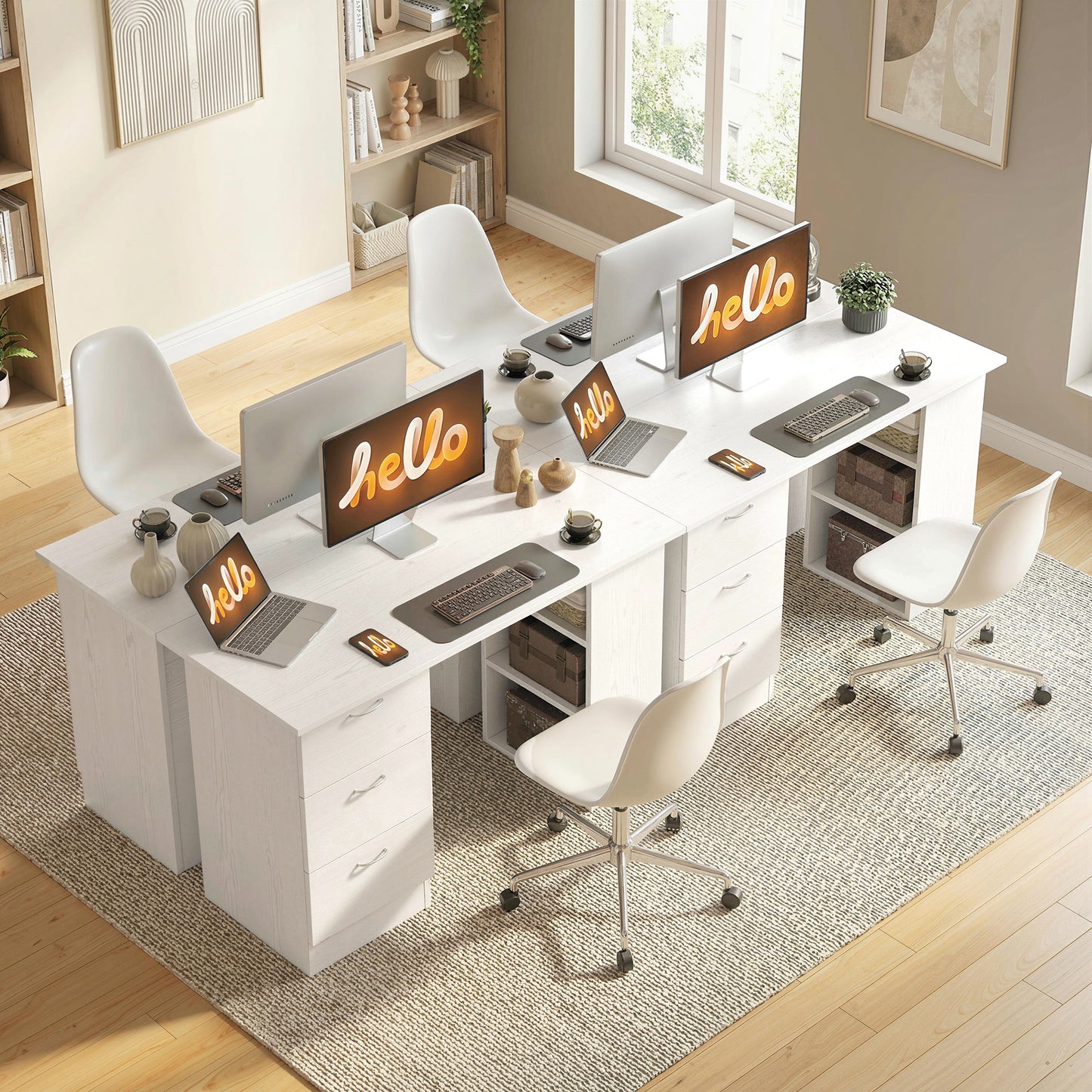 Computer Desk with Drawers, Home Office Desk, Writing Table, PC Workstation with 3 Storage Shelves for Working, Study