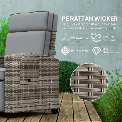 145° Reclining Rattan Armchair with Footrest - Mixed Grey