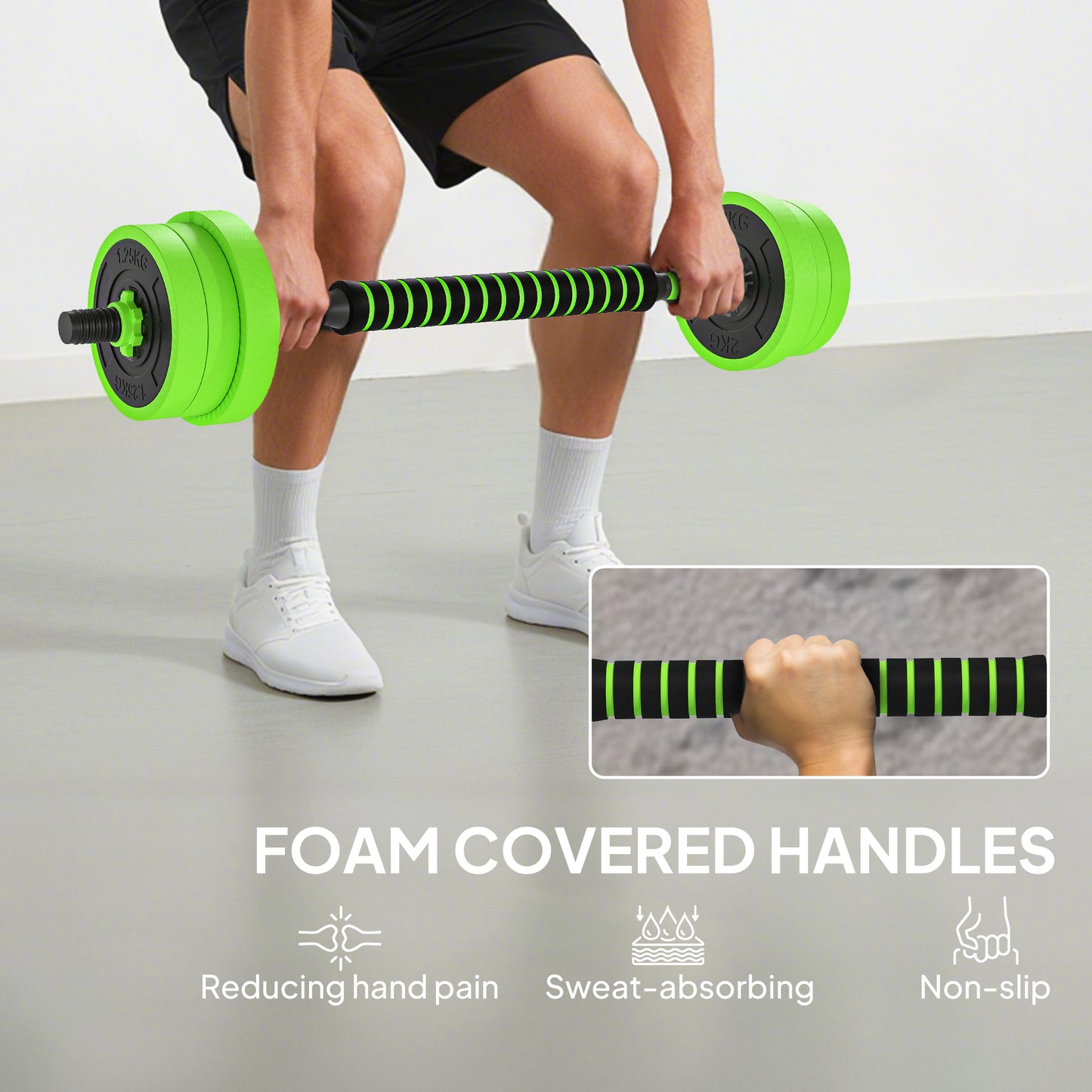 20kg 6-In-One Adjustable Weight Dumbbells Set, Barbell, Kettlebell, Push Up Stand - Green