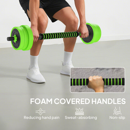20kg 6-In-One Adjustable Weight Dumbbells Set, Barbell, Kettlebell, Push Up Stand - Green