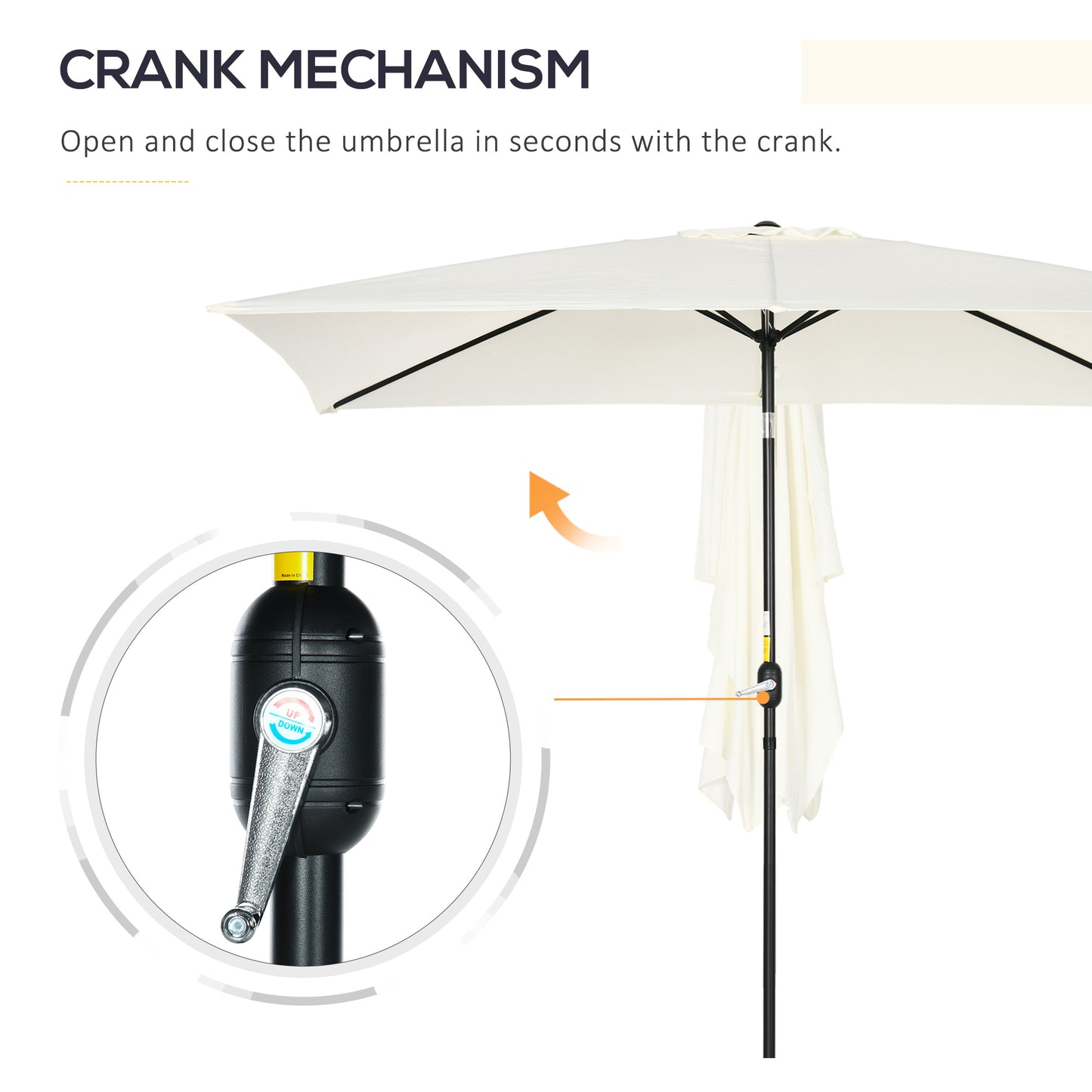 3x2m Garden Parasol Umbrella with Aluminium Pole, Tilt and Crank, Rectangular Outdoor Table Parasol Sun Shade for Patio