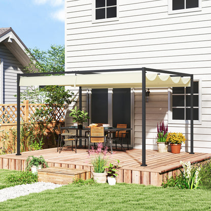 4 x 3(m) Metal Pergola with Retractable Roof, Garden Gazebo Canopy Shelter for Outdoor, Patio, Cream White