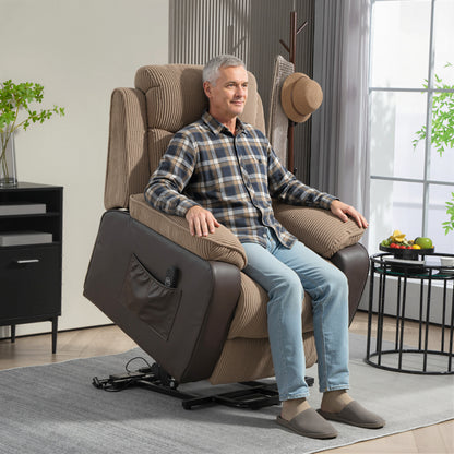 Overstuffed Corduroy Electric Lift Recliner Chair - Brown