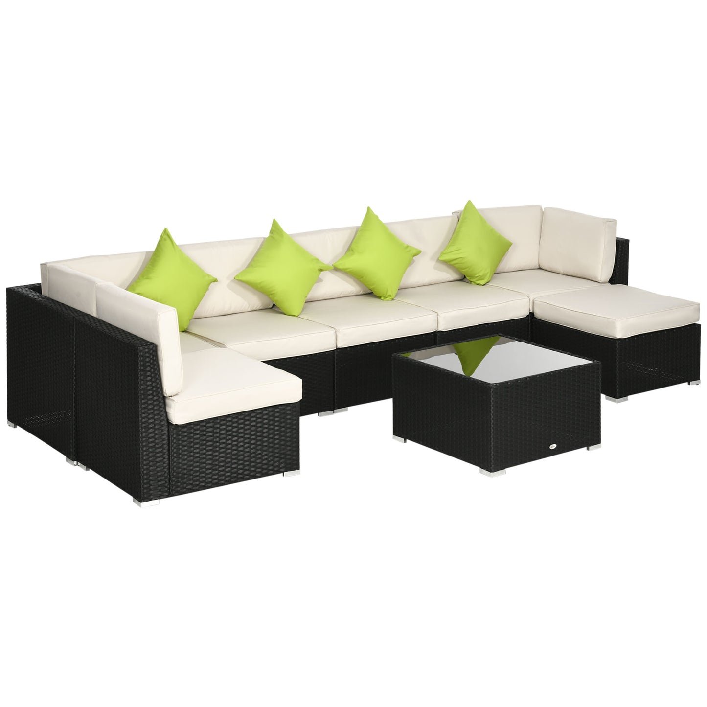 8 Pieces PE Rattan Corner Sofa Set, Patio Wicker Sofa Seater with Cushion, Washable Cushion Cover & Tempered Glass Table