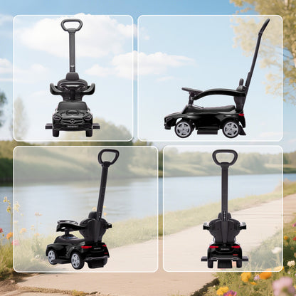 2 in 1 Baby Ride on Push Car Mercedes-Benz C-Class Licensed Walker Foot to Floor Push-Along with Removable Handle, Black