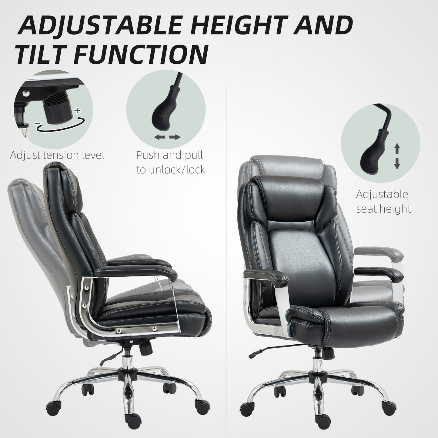 Ergonomic Office Chair, Heavy Duty Faux Leather Desk Chair with Tilt Function, Adjustable Height