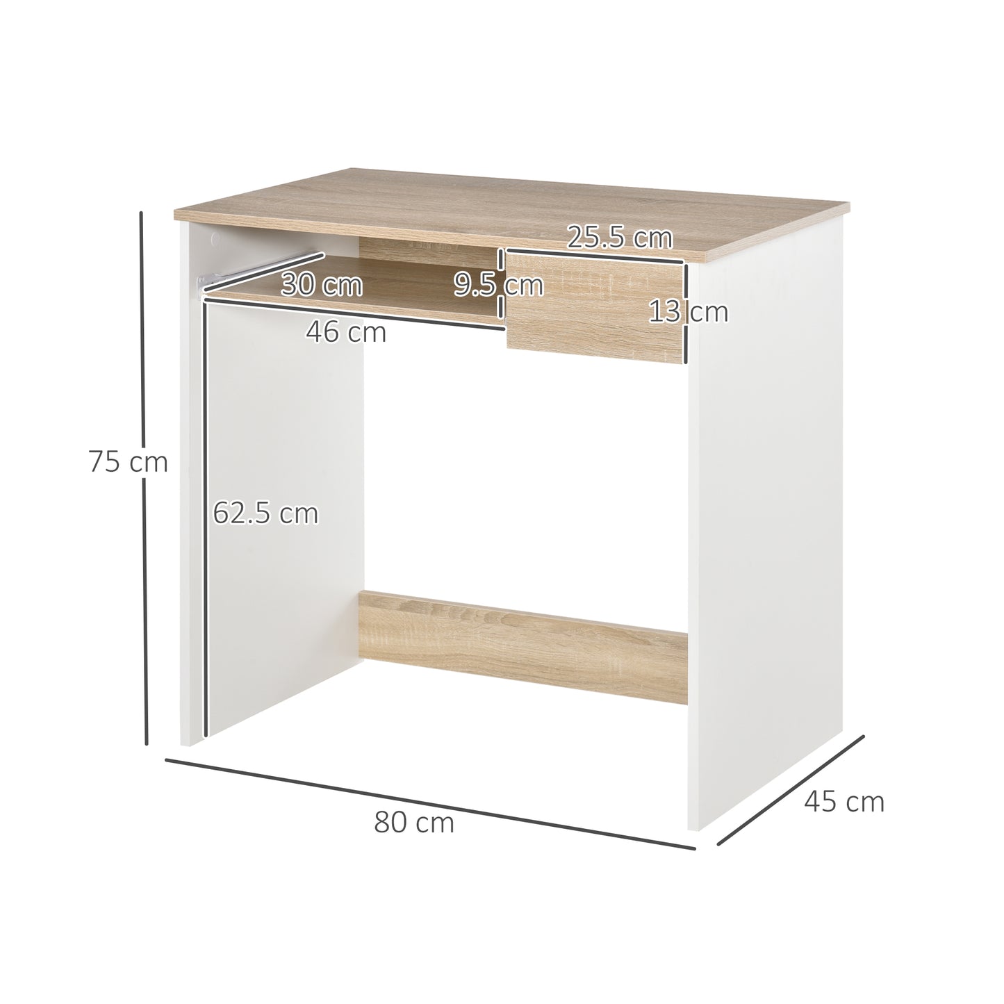 80cm Compact Computer Desk with Keyboard Tray, Home Office Desk with Drawer for Bedroom Study, Oak
