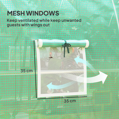 3 x 2 m Polytunnel Greenhouse, with Reinforced PE Cover, Windows and Doors - Green