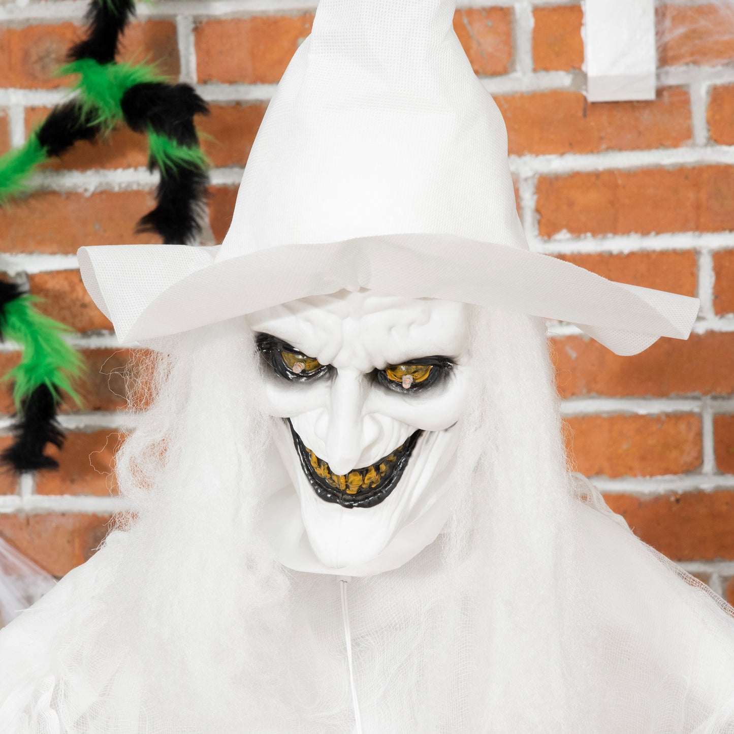 74 Inch Halloween Decorations White Witch Holding Pumpkin Head, Standing Skeleton Ghost Prop Life Size