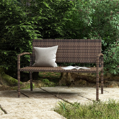 All Weather Wicker Garden Loveseat, 2 Seater Poly Rattan Garden Bench, Outdoor Seating Bench Brown