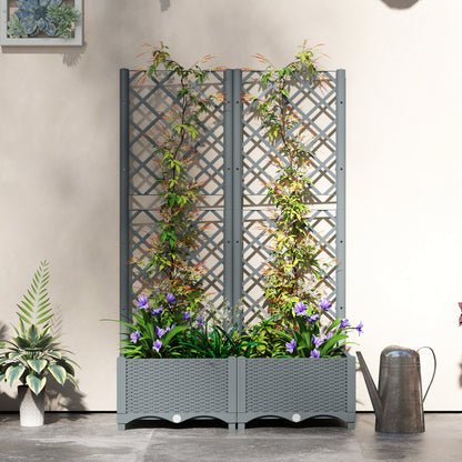 Raised Garden Bed with Trellis, Plastic Planter Box with Drainage Holes