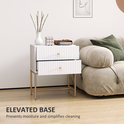 Elegant Two-Drawer Bedside Table - White