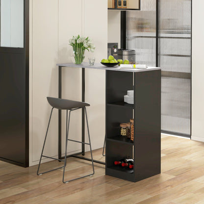 Breakfast Bar Table, Bar Table with 3-Tier Storage Shelf and Wine Rack, 105W x 40D x 105H cm, Black