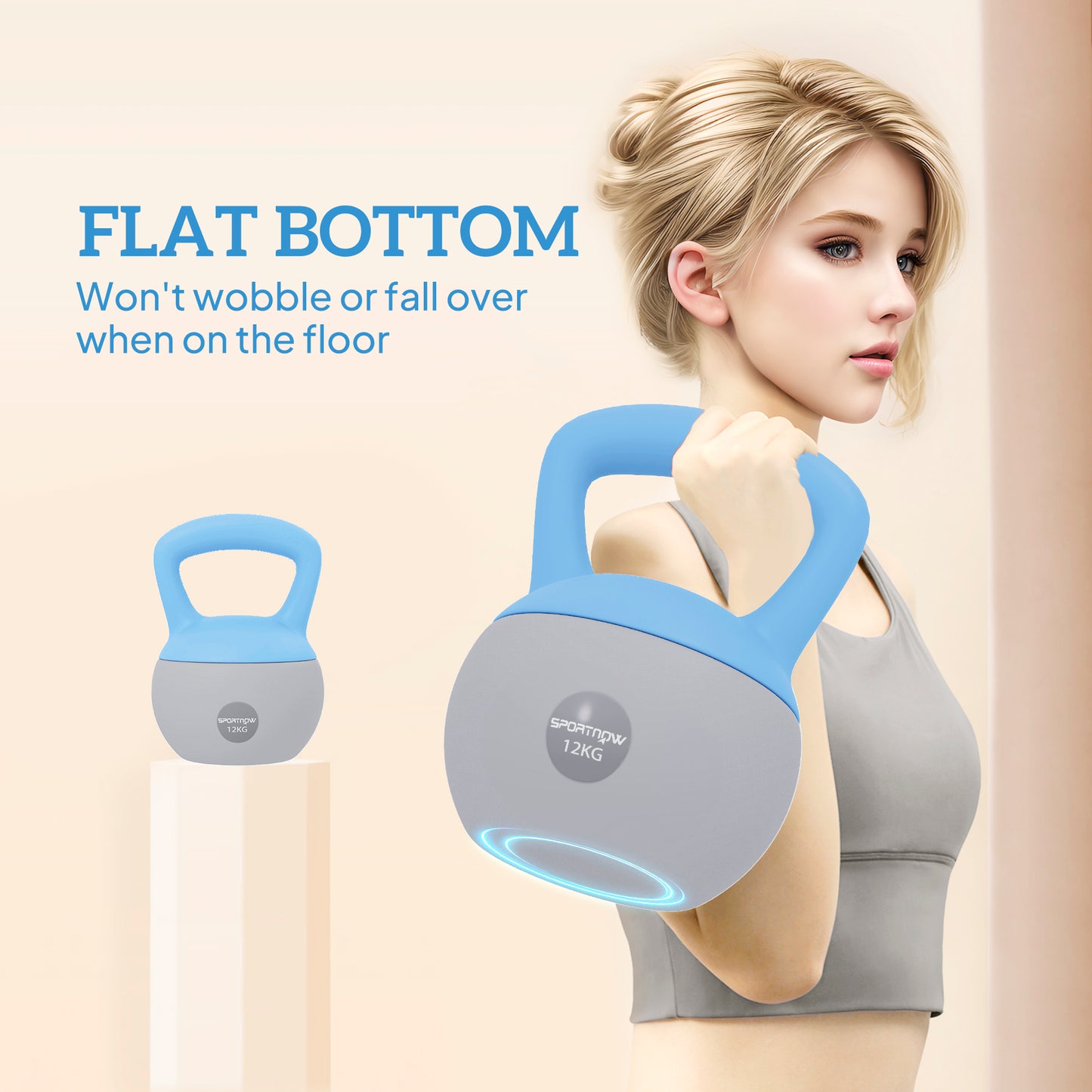 12KG Soft Kettlebell, Kettlebell with Non-Slip Handle for Home Gym, Weight Lifting, Strength Training, Light Blue/Grey