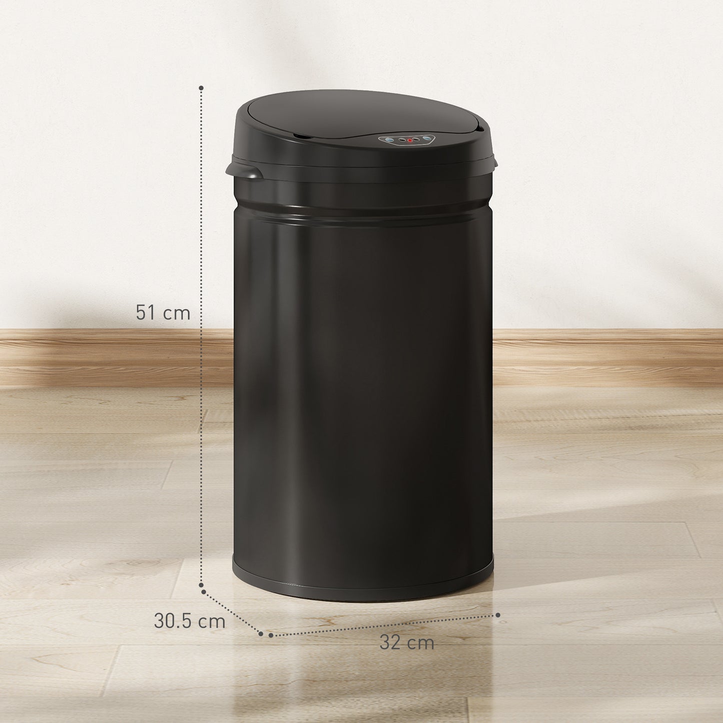 30L Stainless Steel Sensor Bin - Black