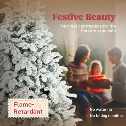 6 ft Artificial Flocked Christmas Tree with 1182 Branches, Hinged Xmas Tree with Foldable Metal Stand