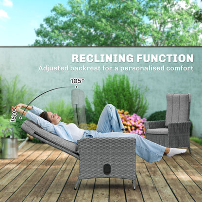 105°-150° Reclining Rattan Chair - Light Grey