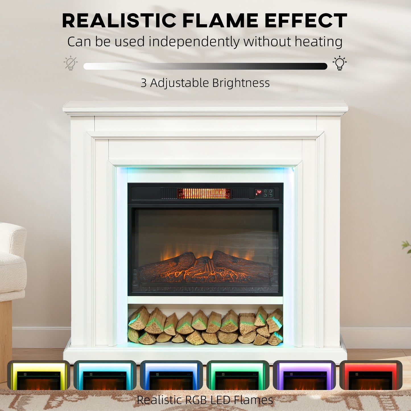 4777 BTU Multicolour LED Electric Fireplace - White