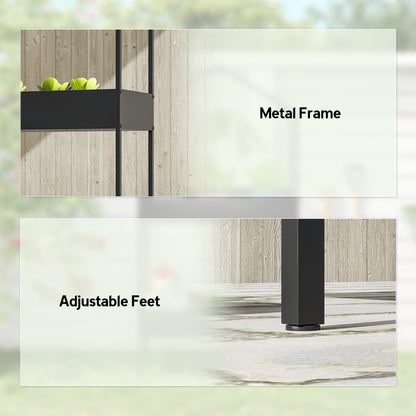 2 Tier Plant Stand, Outdoor Indoor Metal Plant Stand with Hook, House-Shaped Pots Holder Display Rack, Black