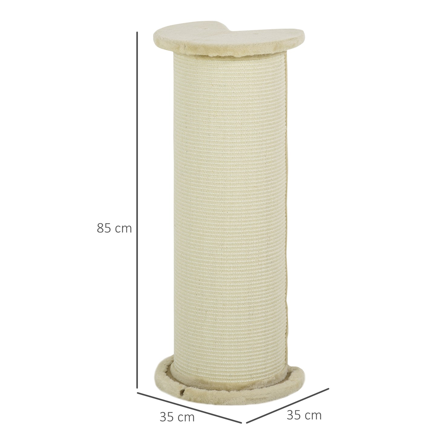 85cm Tall Cat Scratching Post, with Sisal Rope, Soft Plush, Anti Tip - Beige