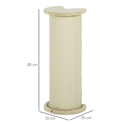 85cm Tall Cat Scratching Post, with Sisal Rope, Soft Plush, Anti Tip - Beige