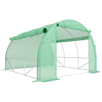 Polytunnel Greenhouse Walk-in Grow House Tent with Roll-up Sidewalls, Zipped Door and 6 Windows, 3x3x2m Green