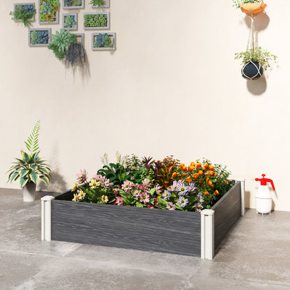 Vinyl Raised Garden Bed Kit, 3 x 3 x 1ft Modular Elevated Garden Box with Slotting Legs and Open Bottom, Dark Grey