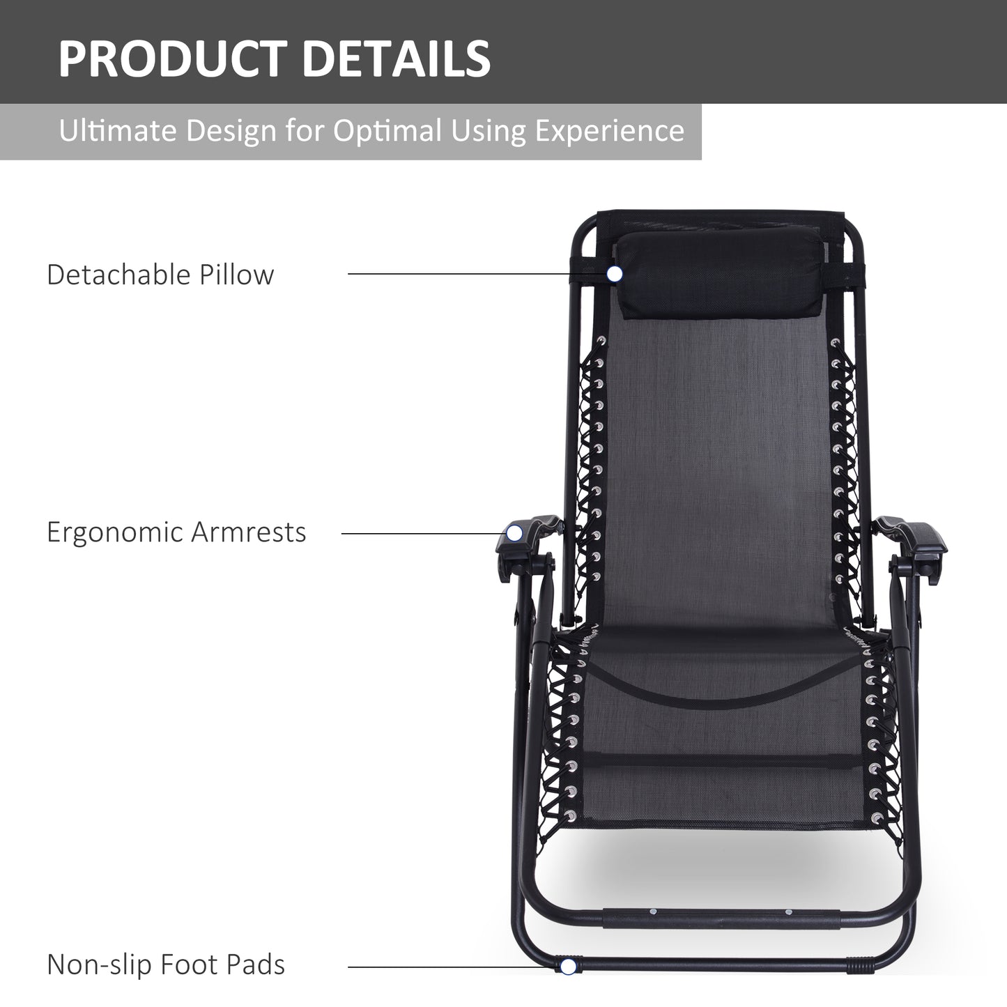 Zero Gravity Chair Metal Frame Texteline Armchair Outdoor Folding and Reclining Sun Lounger with Head Pillow for Patio Deckin
