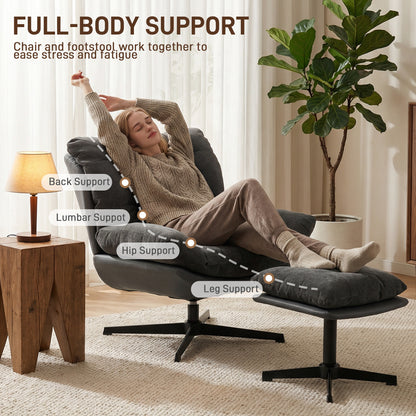 Accent Chair with Footstool, Swivel Lounge Chair with Chenille Upholstery, Metal Base, Dark Grey