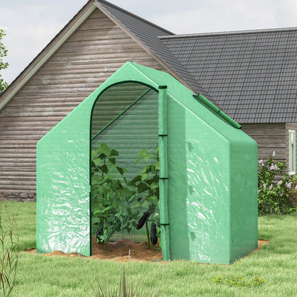 Walk In Tomato Greenhouse Garden Outdoor Mini Greenhouse Flower Planter Steel Frame with Zipped Door & Window, PE Cover
