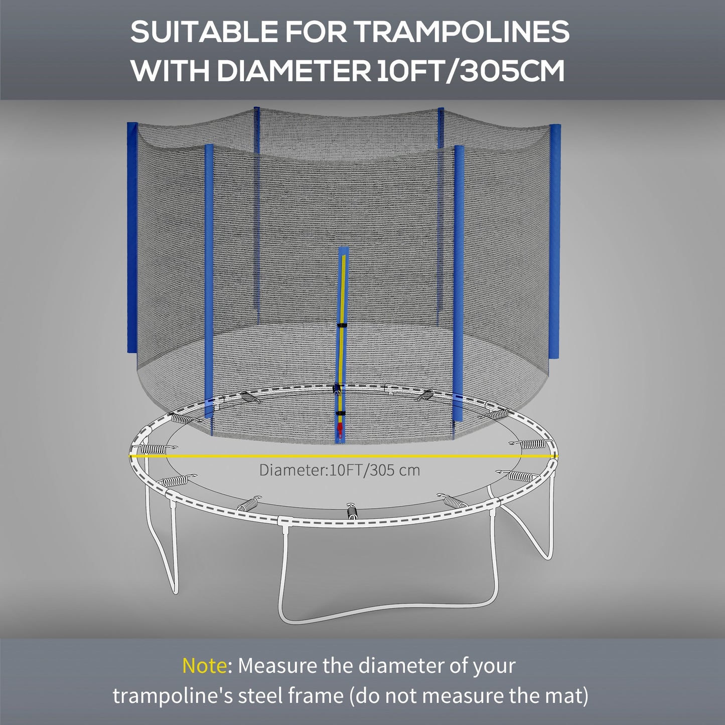 10ft Trampoline Net Replacement with 6 Plastic Pole Covers