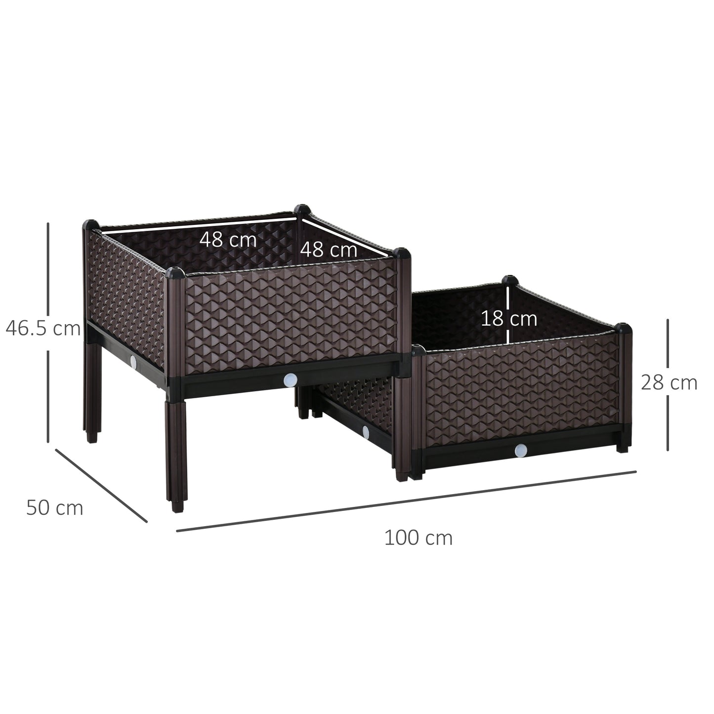 50cm x 50cm x 46.5cm Set of 2 41L Plastic Raised Garden Bed, Planter Box