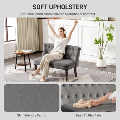 Velvet 2 Seater Sofa, Button Tufted Wingback Loveseat with Rubber Wood Legs for Living Room, Bedroom, Charcoal Grey