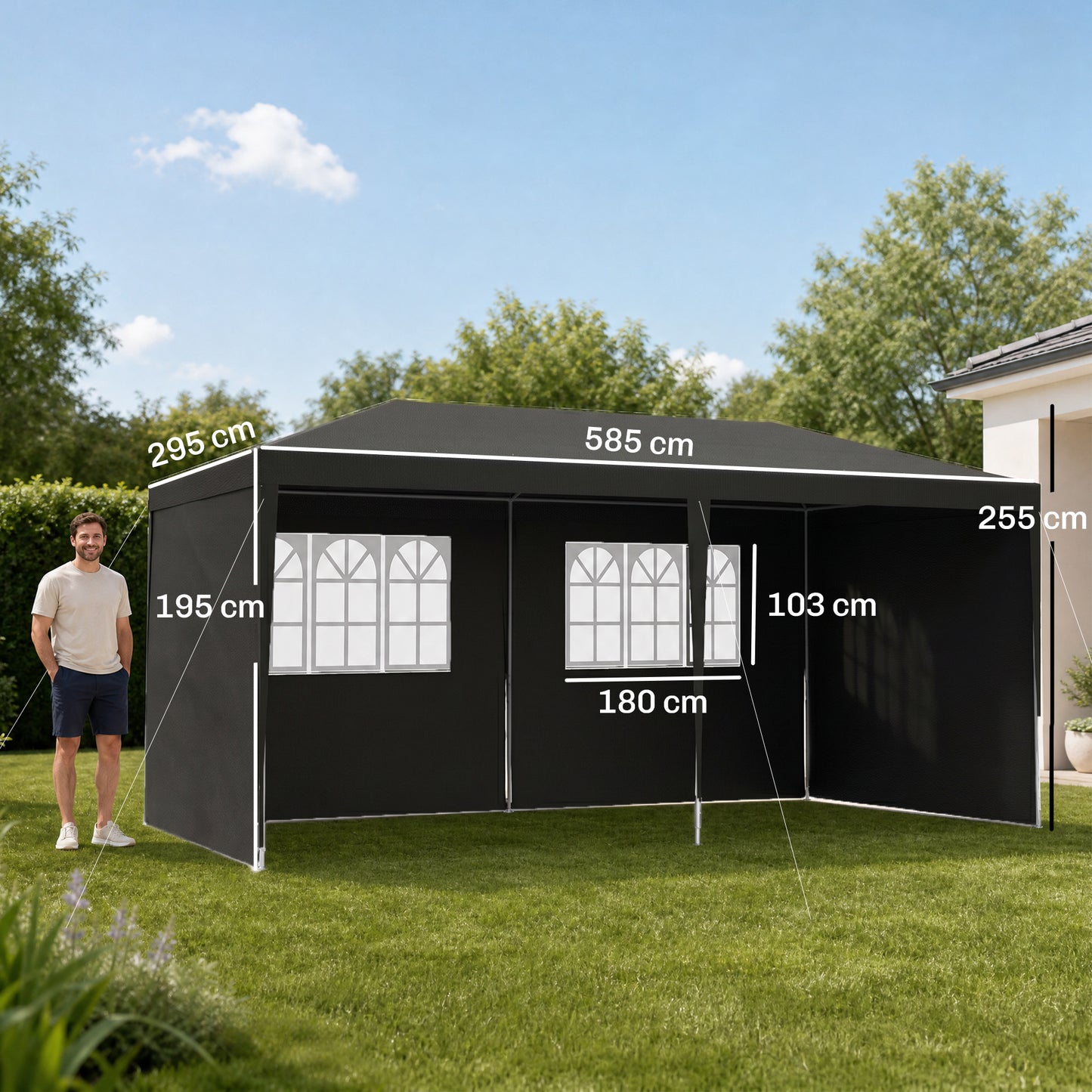 2.95 x 5.83 m Semi-Open Gazebo - Dark Grey