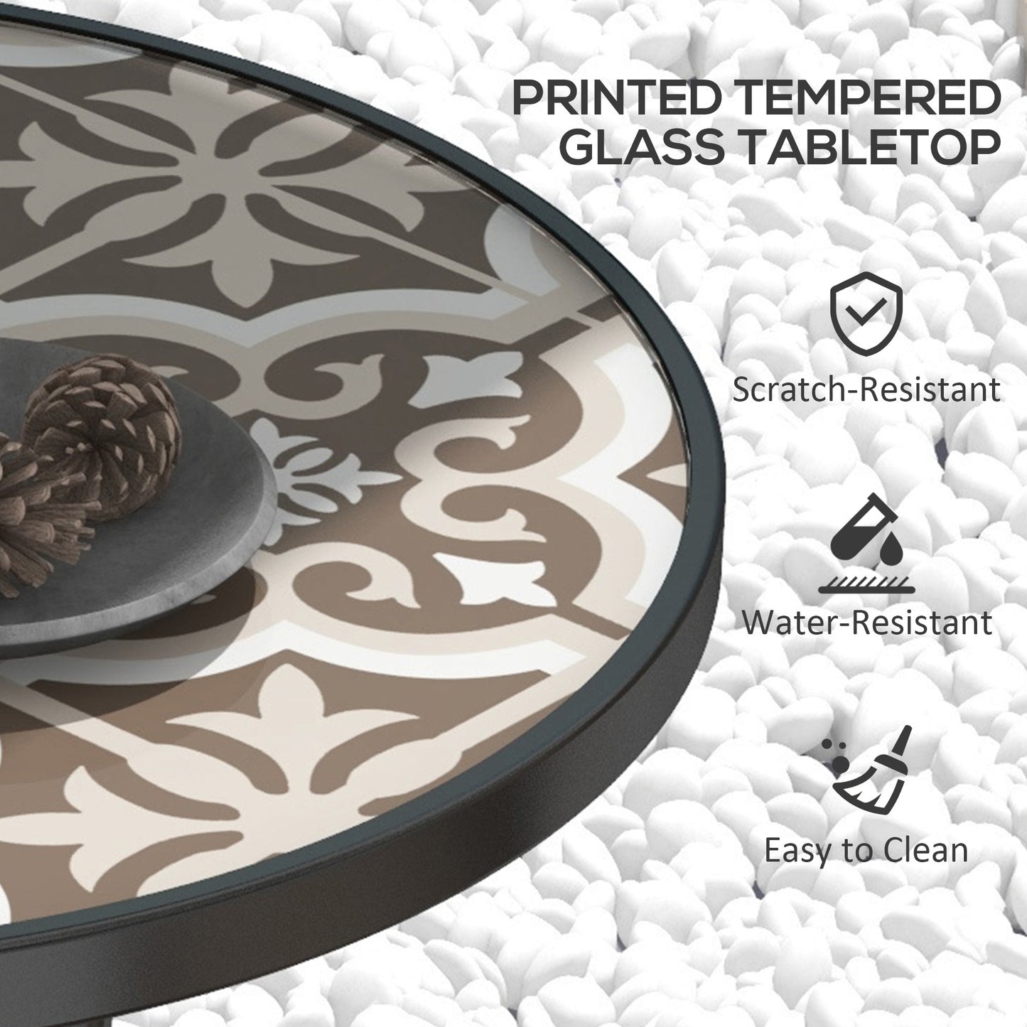 Φ60 Garden Table, with Glass Printed Tabletop - Brown