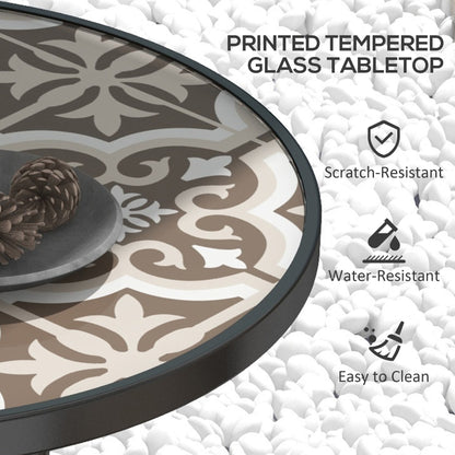 Φ60 Garden Table, with Glass Printed Tabletop - Brown