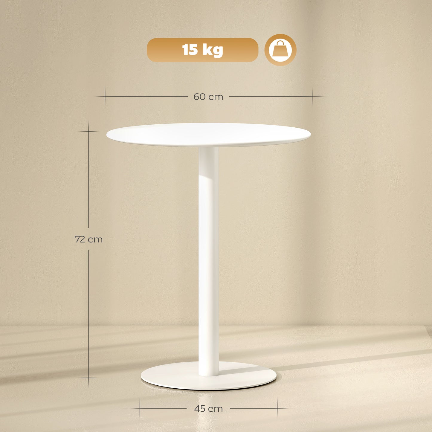 Dining Table, Round Kitchen Table with Steel Base for Living Room, Dining Room, 60 x 60 x 72cm, White