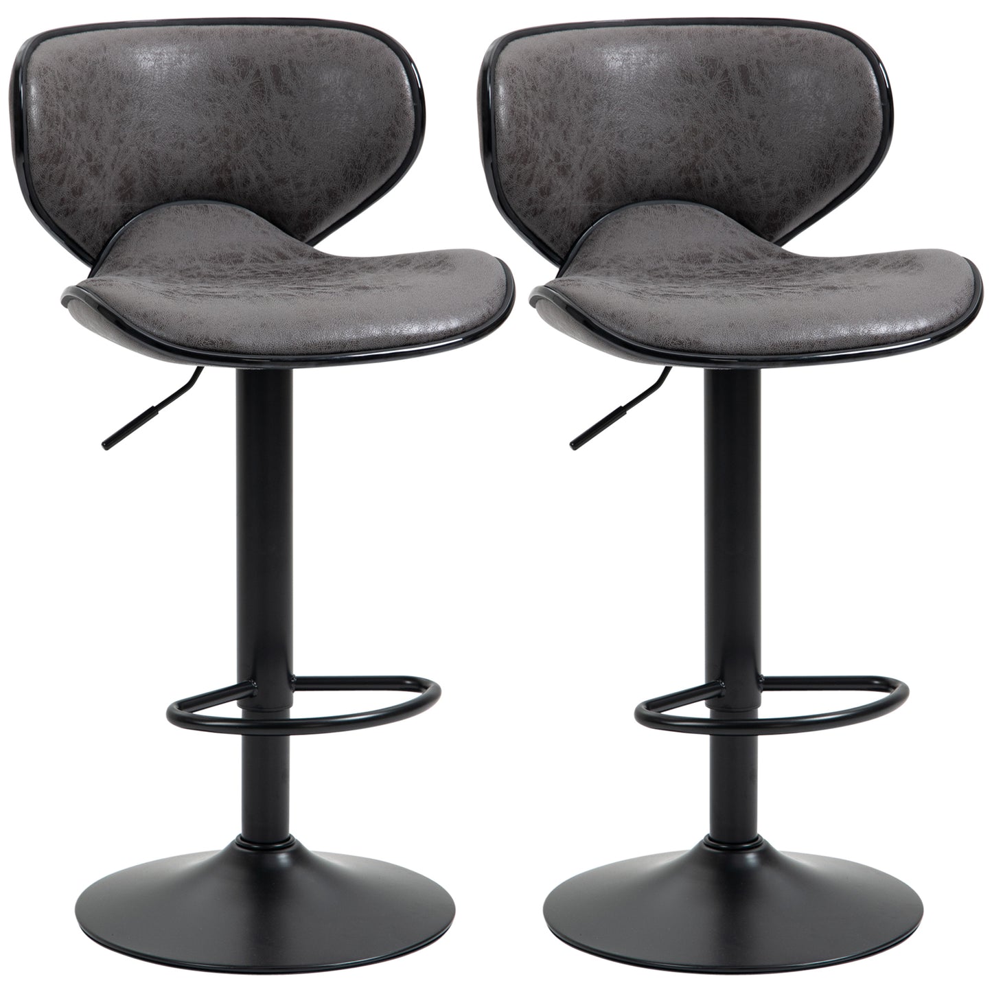 Kitchen Stools Set of 2 61-81cm Sitting Height Leather Upholstered Bar Chairs, Dark Grey