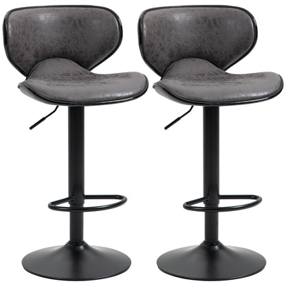 Kitchen Stools Set of 2 61-81cm Sitting Height Leather Upholstered Bar Chairs, Dark Grey