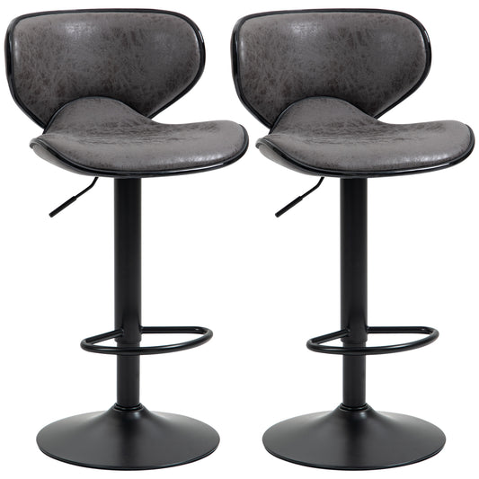 Kitchen Stools Set of 2 61-81cm Sitting Height Leather Upholstered Bar Chairs, Dark Grey