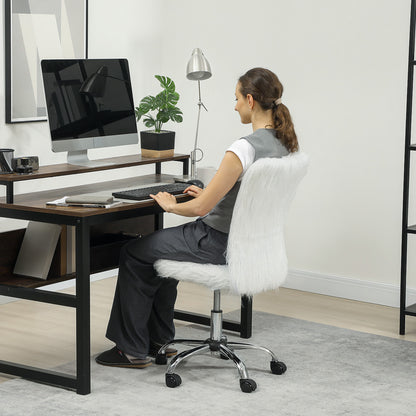 Plush Office Desk Chair, Modern Armless Swivel Vanity Chair with Adjustable Height for Home Office, Bedroom, Living Room