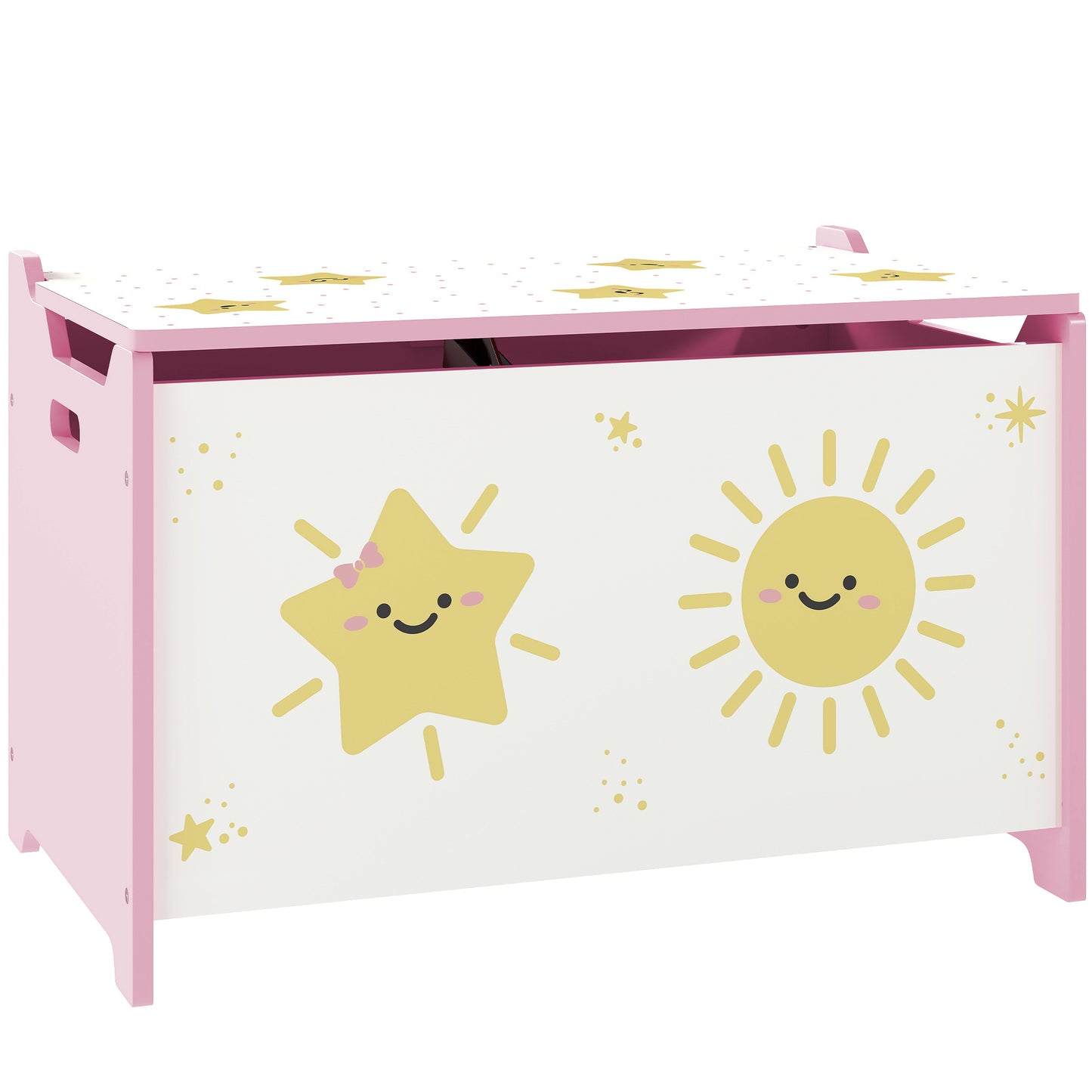 Toy Box with Lid, Safety Hinges and Groove Handles, Toy Storage organiser for Kids, Living Room, Playroom, Pink