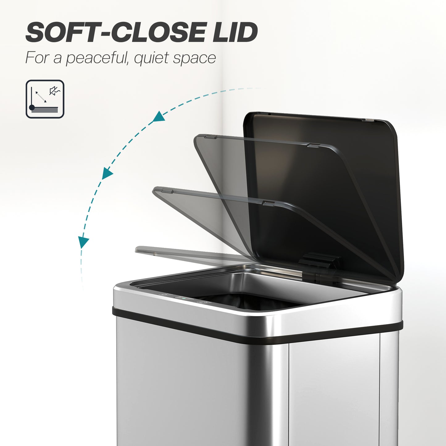 40L Sensor Bin with Soft-Close Lid, Stainless Steel Automatic Touchless Motion Sensor Kitchen Bin, Silver Tone