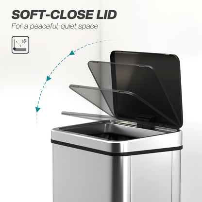 40L Sensor Bin with Soft-Close Lid, Stainless Steel Automatic Touchless Motion Sensor Kitchen Bin, Silver Tone