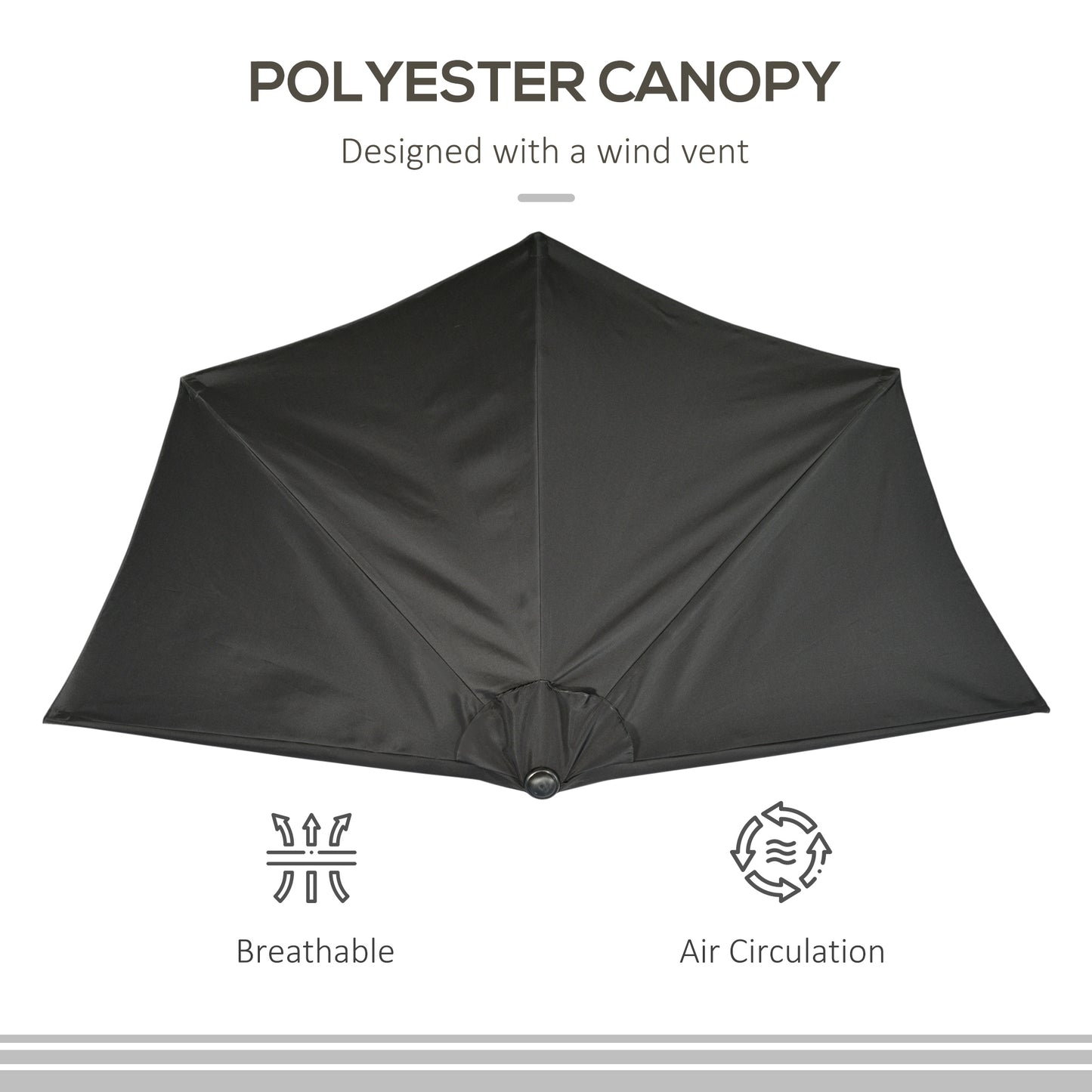 3(m) Half Parasol, Semi Round Umbrella with Metal Frame, Crank Handle for Balcony, Garden, Black
