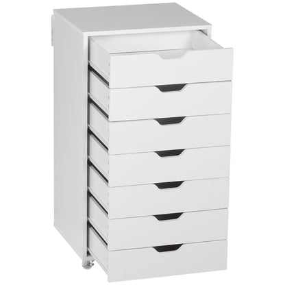Seven-Drawer Filing Cabinet, with Wheels - White