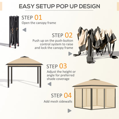 3.3 x 3.3m Pop Up Gazebo, Double Roof Foldable Canopy Tent with Zipped Mesh Sidewalls, Height Adjustable and Carrying Bag